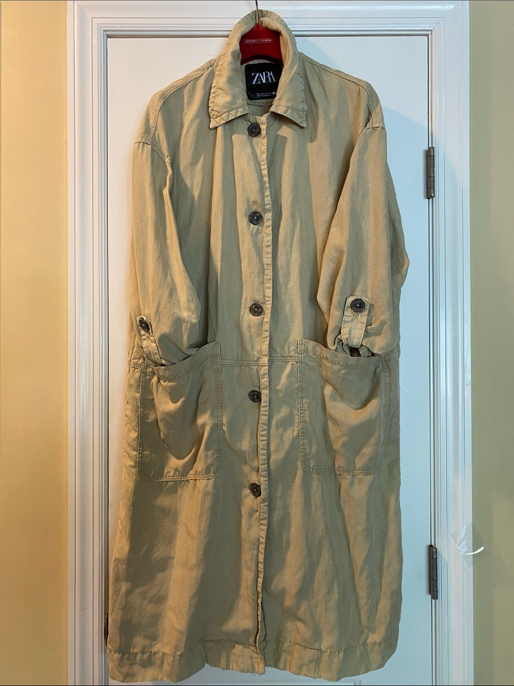 Zara Linen Stretch Oversized Long Button Down Trench Coat NWOT